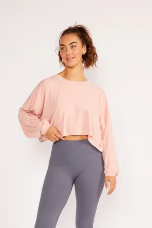 Alexa oversize long sleeve crop top powder pink