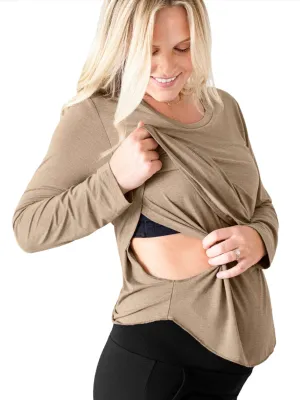 Bamboo Maternity & Nursing Long Sleeve T-shirt | Wheat