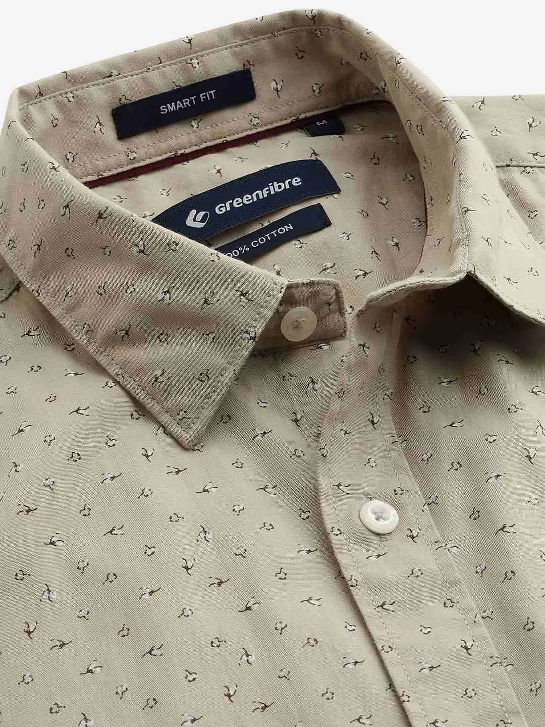 Beige Printed Smart Fit Semi Casual Shirt | Greenfibre