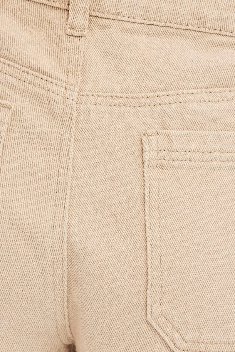 Beige Relaxed Denim Shorts High Rise