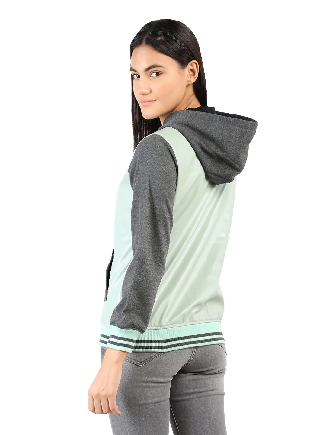 CHKOKKO Women Winter Sports Zipper Hooded Stylish Jacket LightGreenAnthra S