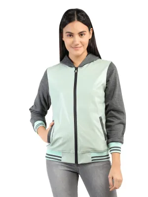 CHKOKKO Women Winter Sports Zipper Hooded Stylish Jacket LightGreenAnthra S