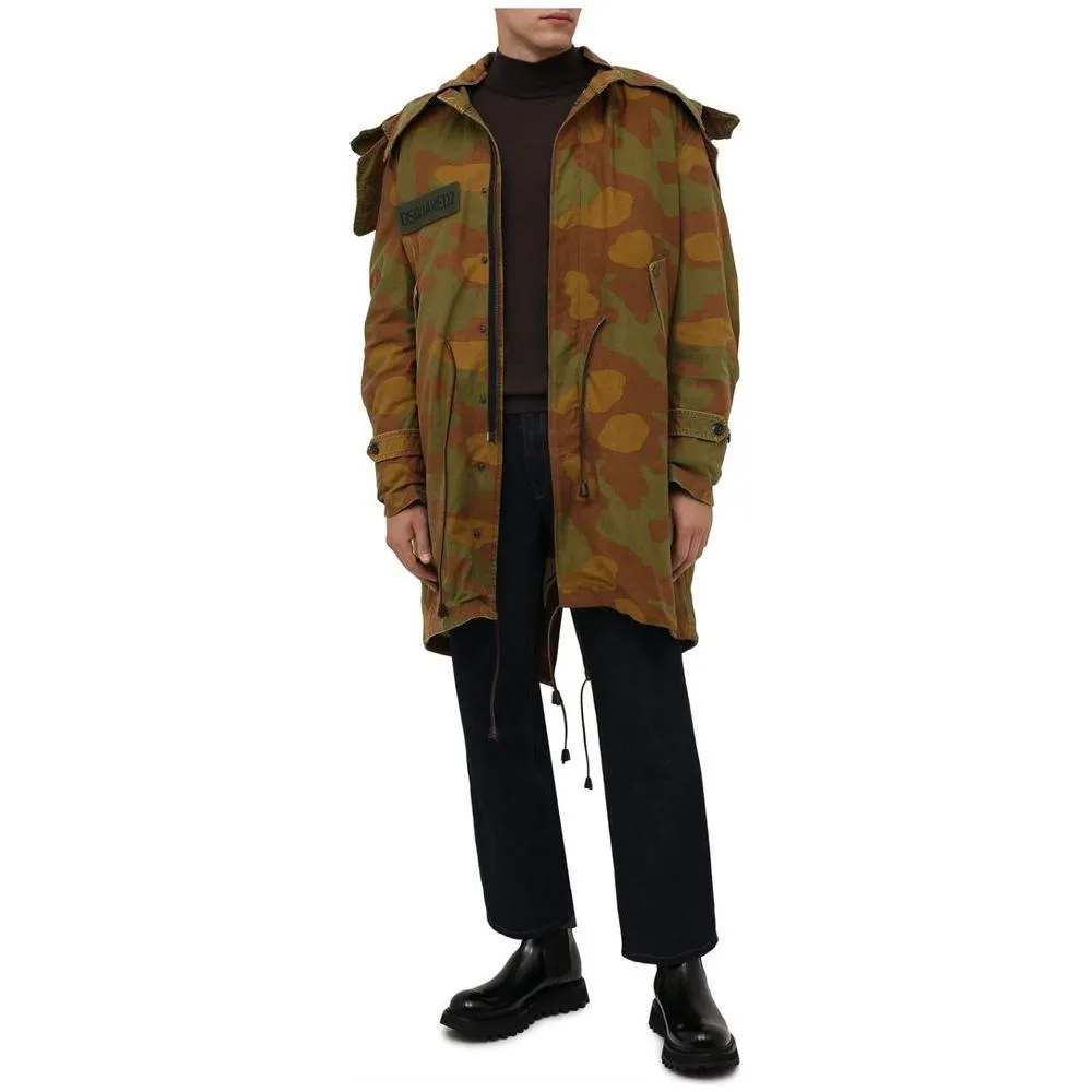 Dsquared² Camo Textured Hooded Parka with Leather Details