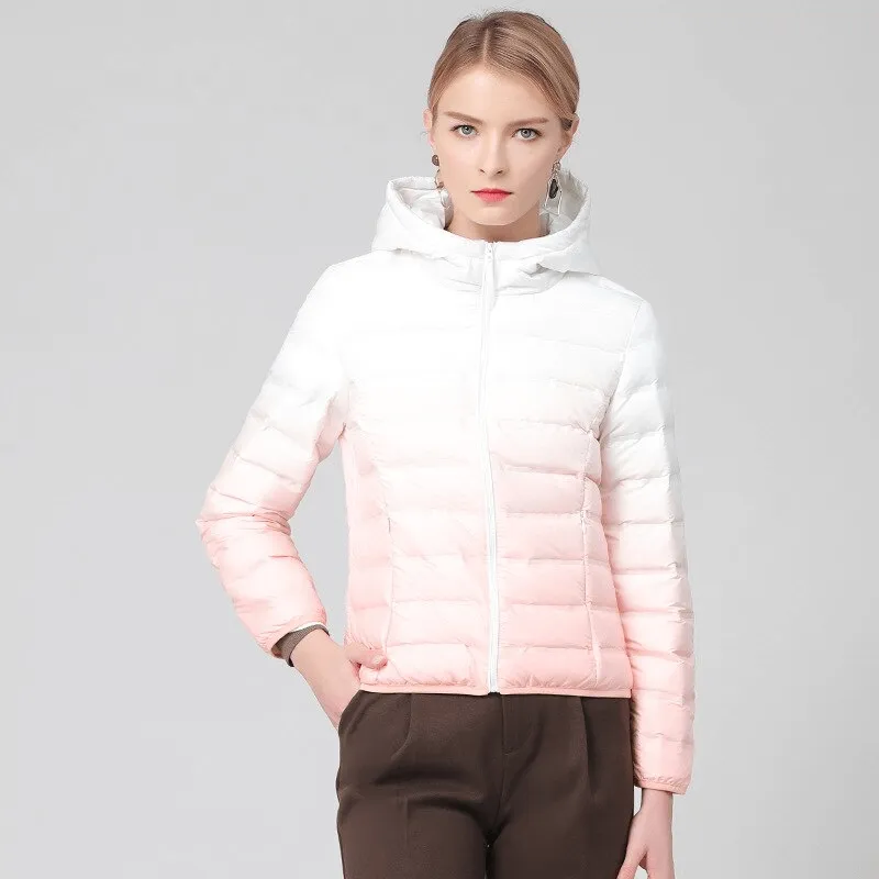 Gradient Stylish Sports Women's Down Jacket with Hood - SF1493