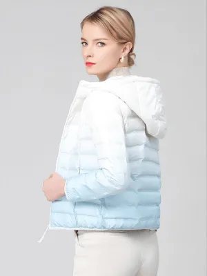 Gradient Stylish Sports Women's Down Jacket with Hood - SF1493