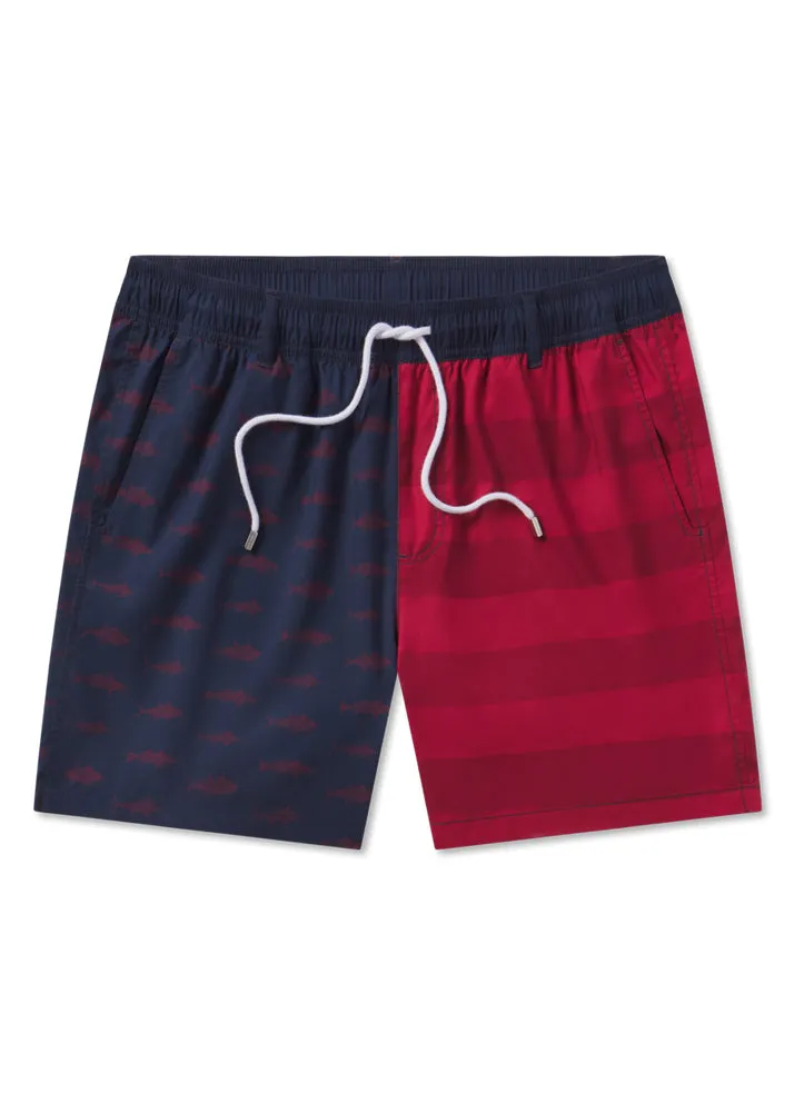 Harbor Swim Trunk Freedom Fish in Navy/Red by Southern Marsh