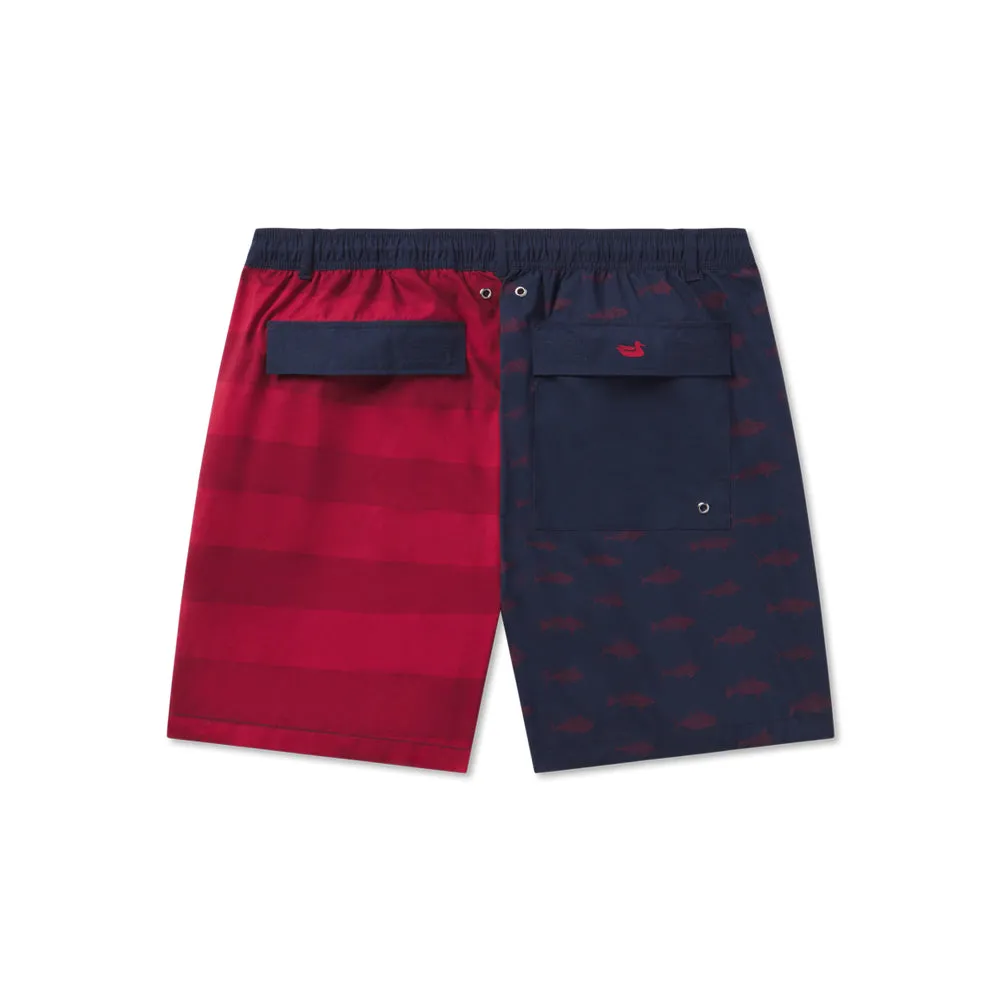 Harbor Swim Trunk Freedom Fish in Navy/Red by Southern Marsh