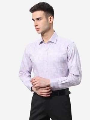 Light Purple Checked Regular Fit Formal Shirt | Greenfibre