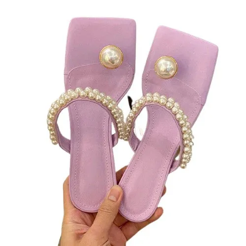 Low Heel Bead Design Summer Clip Toe  Summer Sandals For Women