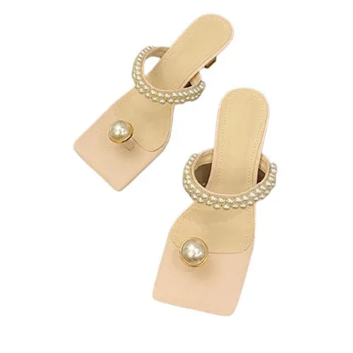 Low Heel Bead Design Summer Clip Toe  Summer Sandals For Women