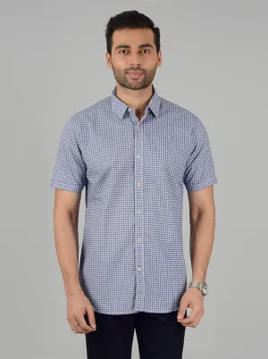 Night Blue Checked Slim Fit Casual Shirt | JadeBlue