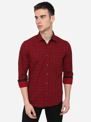 Rumba Red Checked Slim Fit Casual Shirt | Greenfibre