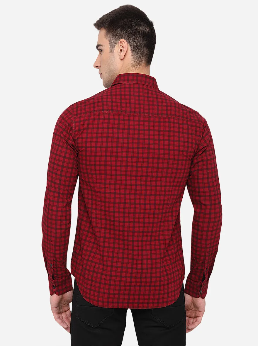 Rumba Red Checked Slim Fit Casual Shirt | Greenfibre