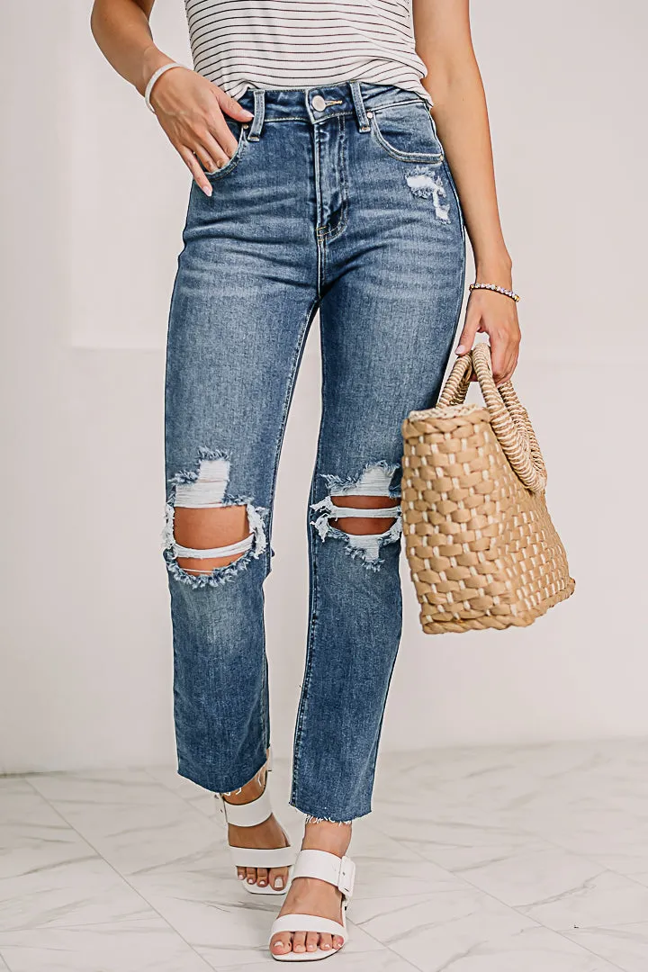 Time Won't Stop Distressed Ankle Jeans