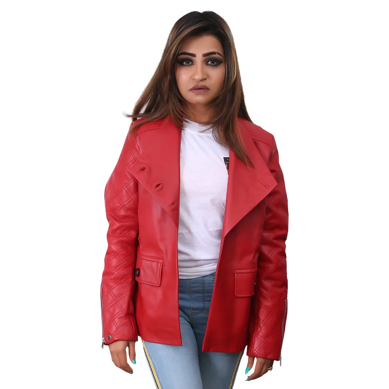 Women Motorcycle Quilted Valentines Red Jacket